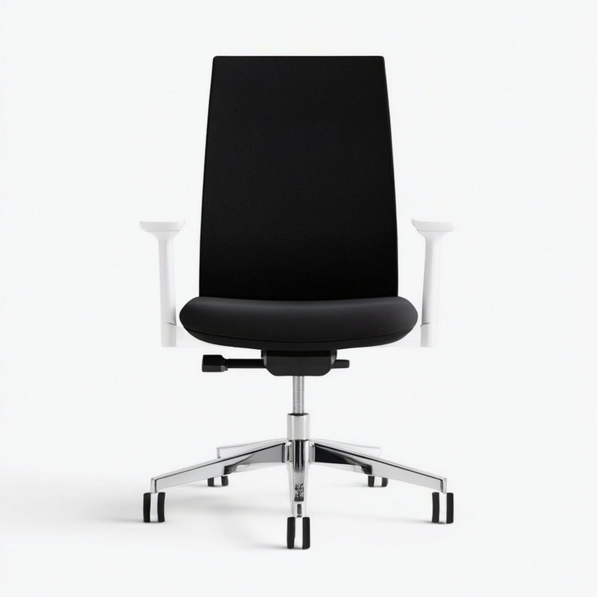 Ergonomischer Bürodrehstuhl mit Armlehnen, schwarzer Netzrückenlehne und Aluminiumfusskreuz, 60 x 60 x 96–109 cm