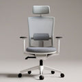 Ergonomischer Bürostuhl mit Kopfstütze und Lendenstütze, Grau/Weiss/Schwarz, 64 x 64 x 118–128 cm