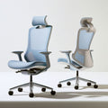 Ergonomischer Bürostuhl mit Kopfstütze und Netzrücken, Hellblau/Weiss, 66 x 66 x 118–128 cm