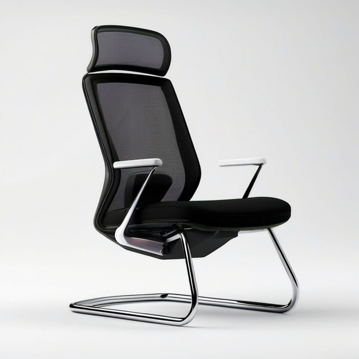 Freischwinger-Bürostuhl mit Kopfstütze und Armlehnen, Schwarz/Silber, 65 x 68 x 118 cm