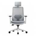 Ergonomischer Bürodrehstuhl Grau/Weiss/Schwarz mit Kopfstütze, 66 x 66 x 116–126 cm