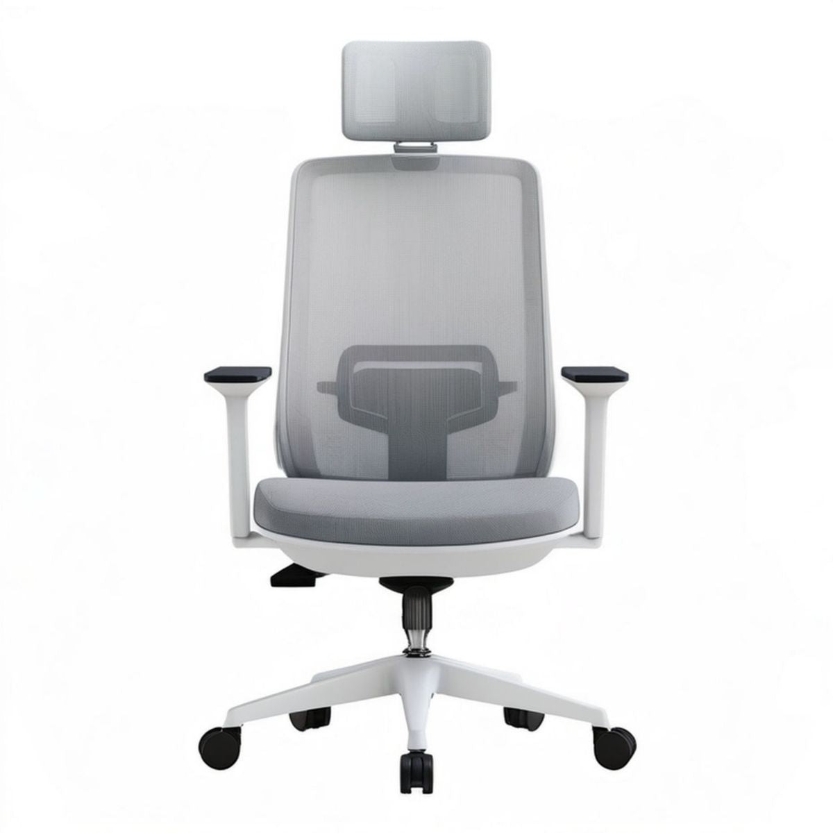 Ergonomischer Bürodrehstuhl Grau/Weiss/Schwarz mit Kopfstütze, 66 x 66 x 116–126 cm