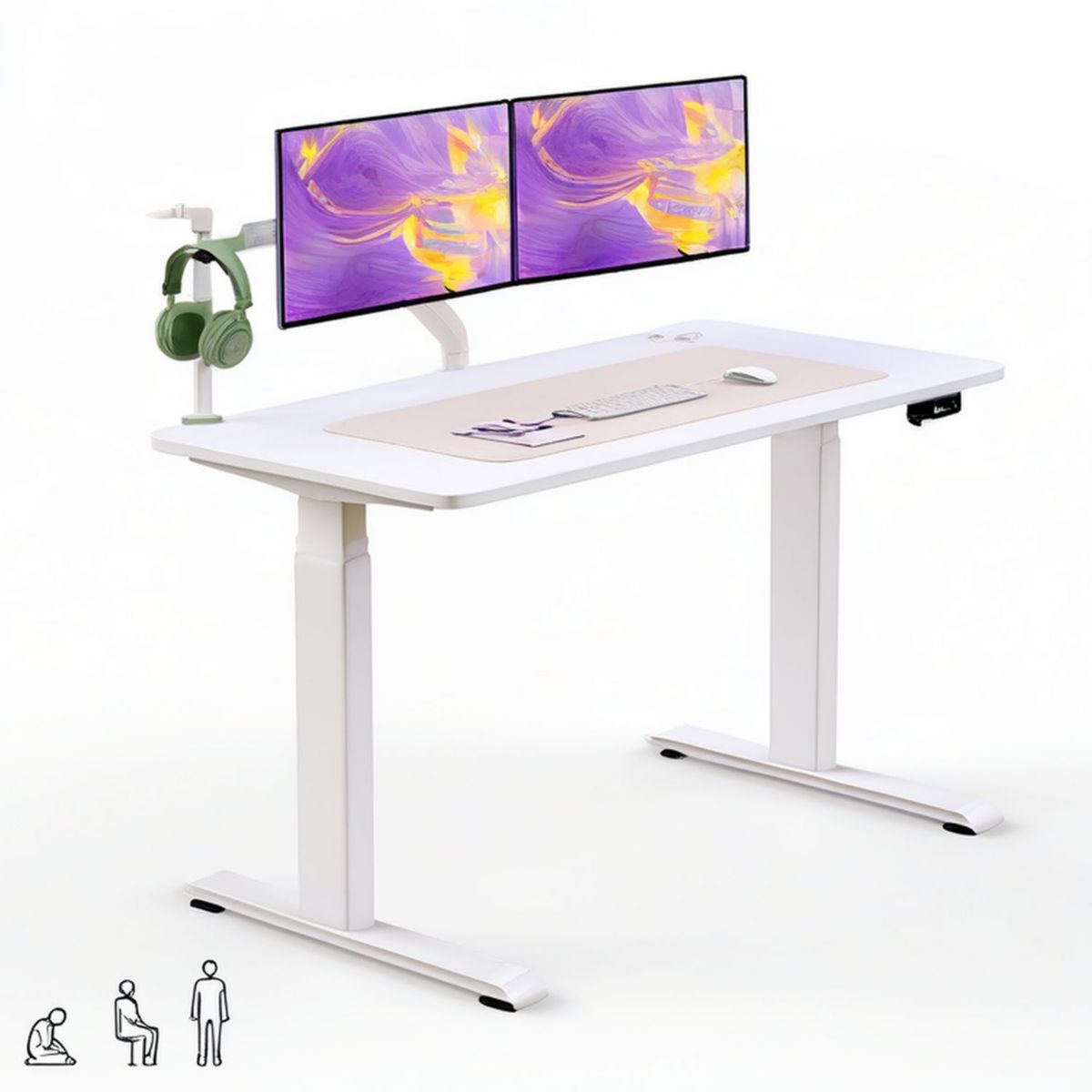 Elektrisch höhenverstellbarer Schreibtisch in Weiss, 120 x 60 cm