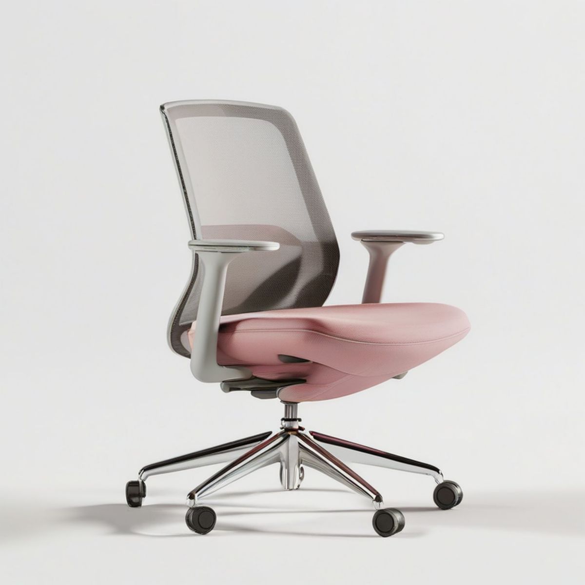 Ergonomischer Drehstuhl mit Netzrücken und Armlehnen, Rosa/Grau, 66 x 66 x 98–108 cm