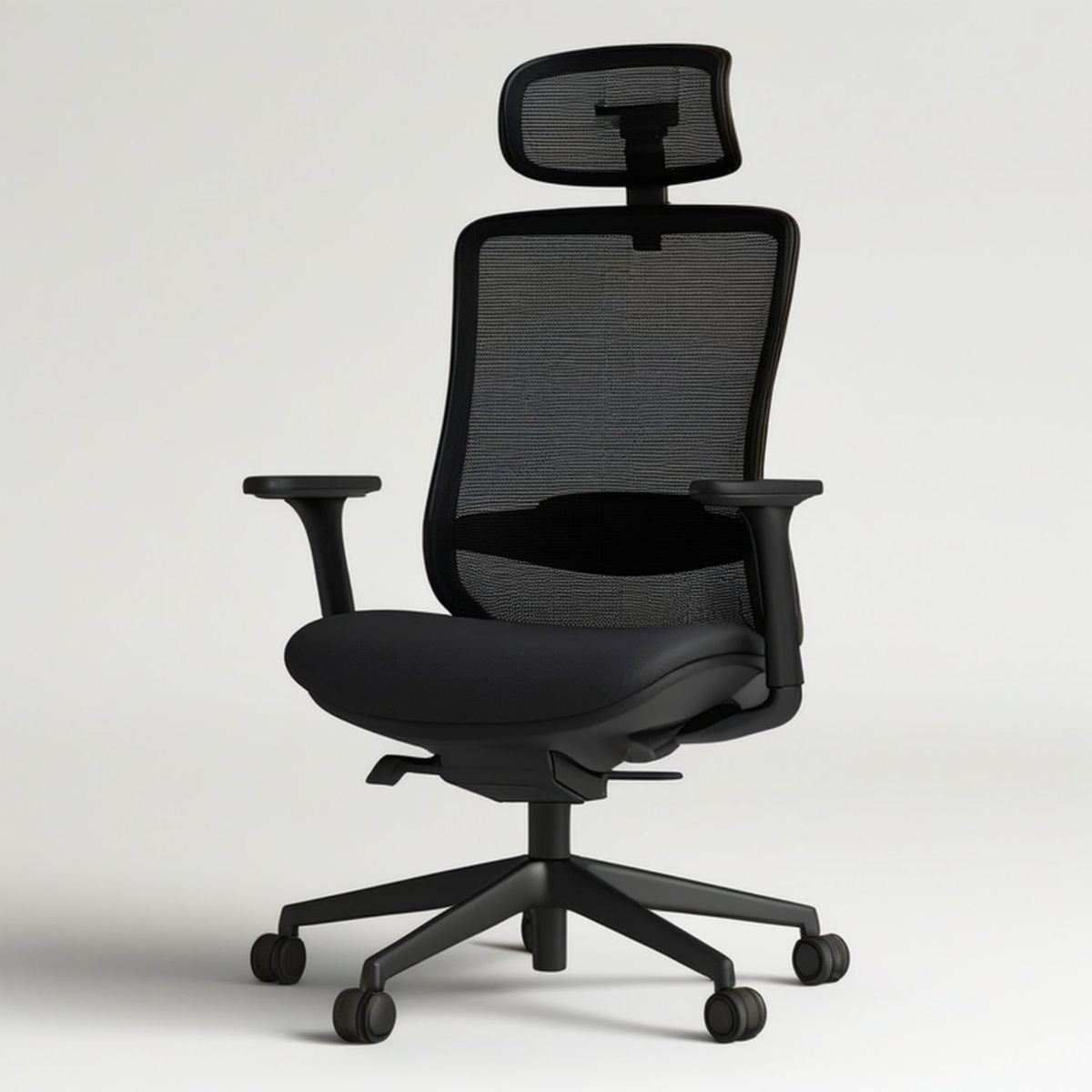 Ergonomischer Bürostuhl mit Netzrückenlehne und Kopfstütze, Schwarz, 66 x 66 x 118–128 cm