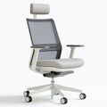 Ergonomischer Bürostuhl mit Kopfstütze und Netzrücken in Hellgrau, 66 x 66 x 118–128 cm