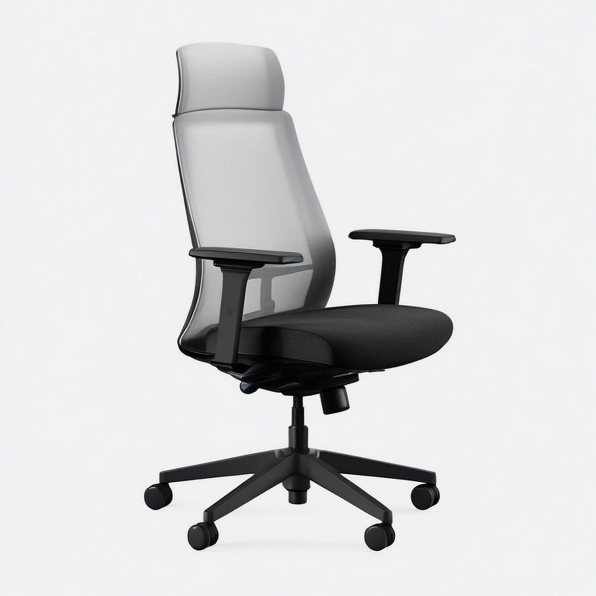 Ergonomischer Drehstuhl mit Kopfstütze und Netzrücken, Schwarz/Grau, 65 x 65 x 118–128 cm
