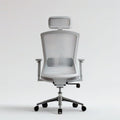 Ergonomischer Bürodrehstuhl mit Kopfstütze, 65 x 65 x 116–126 cm, Weiss/Hellgrau/Chrom/Schwarz