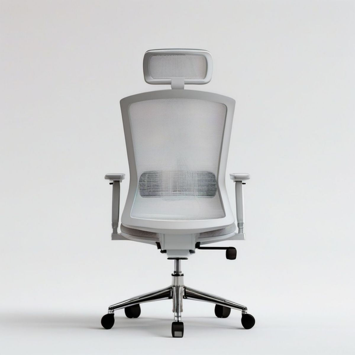 Ergonomischer Bürodrehstuhl mit Kopfstütze, 65 x 65 x 116–126 cm, Weiss/Hellgrau/Chrom/Schwarz