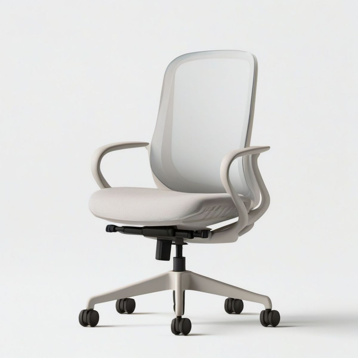Ergonomischer Bürostuhl Beige/Schwarz mit Netzrücken, Armlehnen und Rollen, 65 x 65 x 95–105 cm