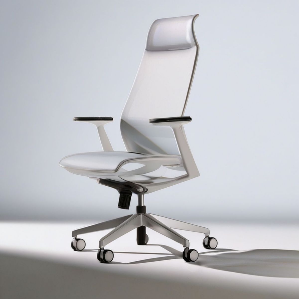 Ergonomischer Bürostuhl mit Kopfstütze und Rollen, Weiss/Schwarz, 66 x 66 x 118–128 cm