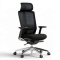 Ergonomischer Bürostuhl mit Kopfstütze, Netzrücken und Armlehnen, Schwarz/Silber, 66 x 66 x 116–126 cm