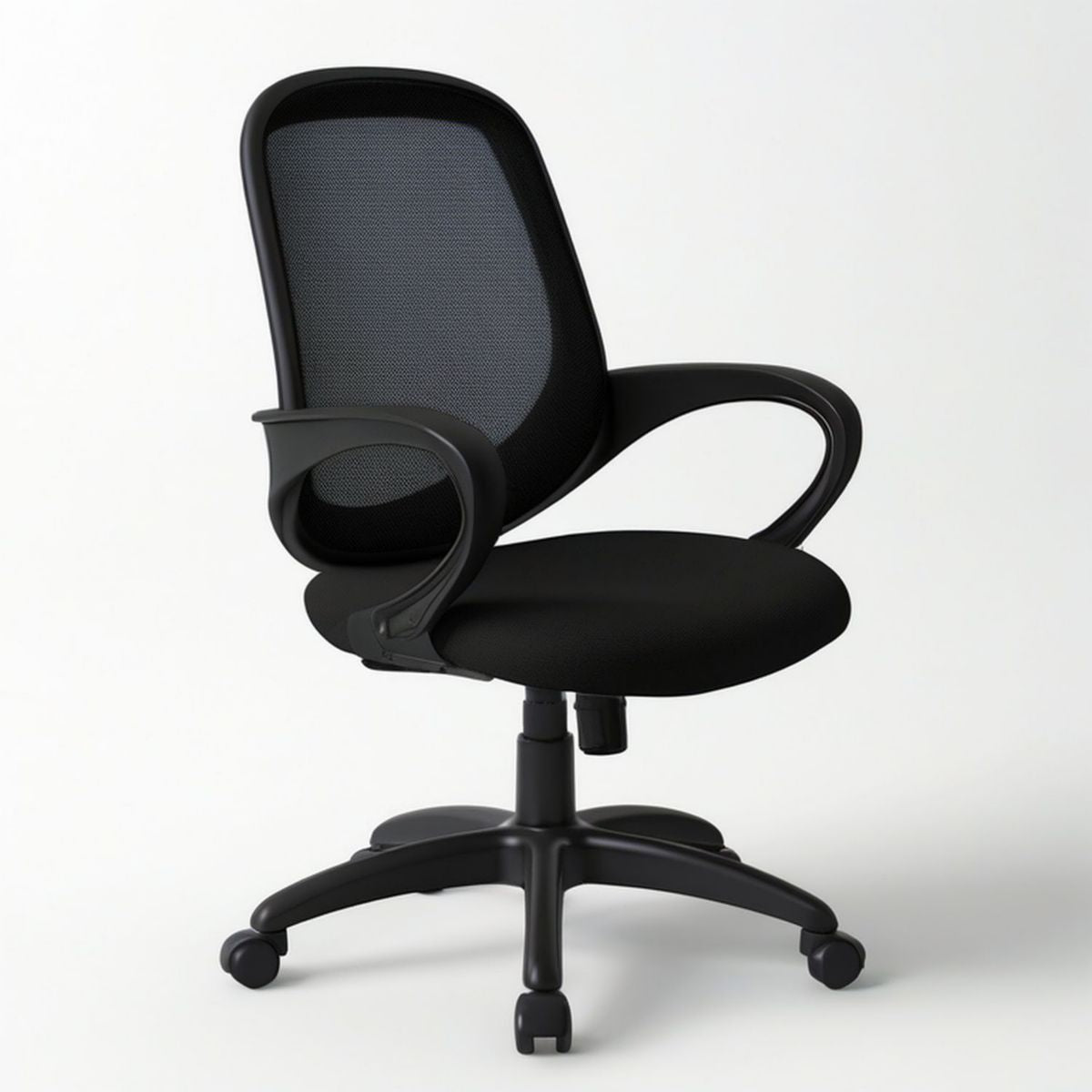 Ergonomischer Bürostuhl mit Netzrückenlehne, Armlehnen und Rollen, Schwarz, 62 x 62 x 92–102 cm
