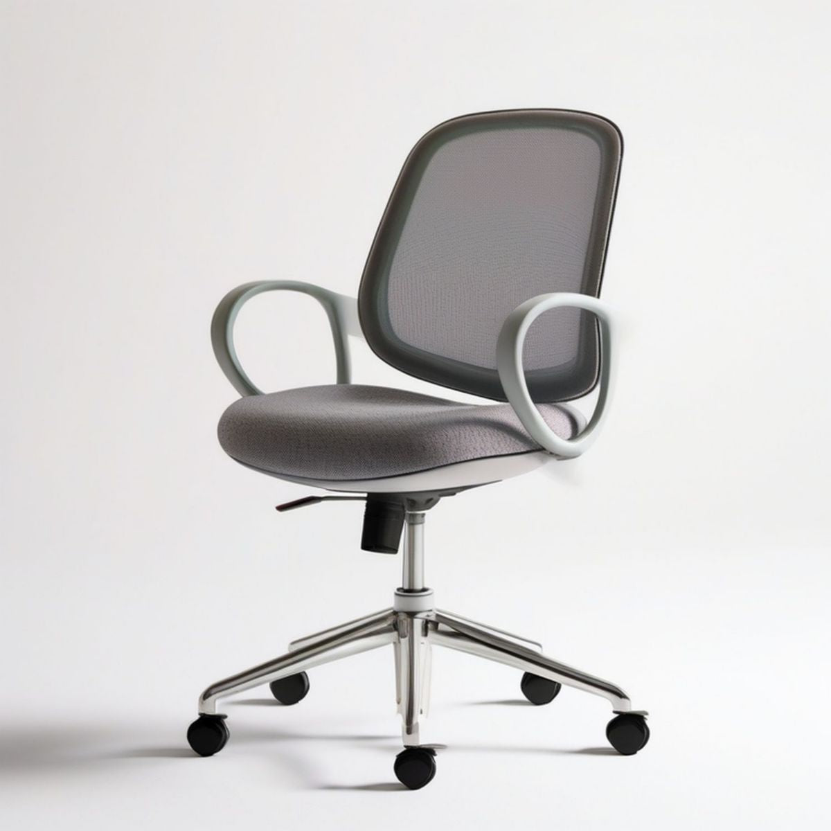 Ergonomischer Drehstuhl mit Armlehnen und Rollen, Grau/Schwarz/Silber, 60 x 60 x 88–98 cm